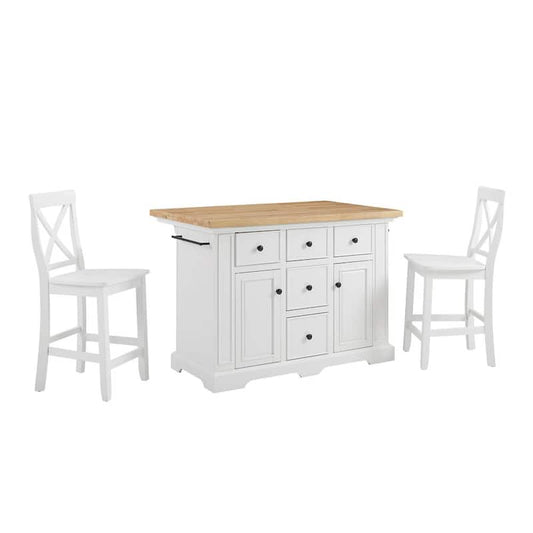 Julia White Kitchen Island with X-Back Stools