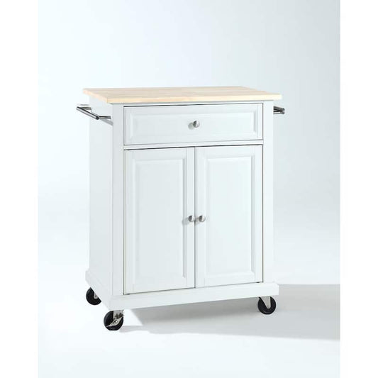 Rolling White Kitchen Cart with Natural Top