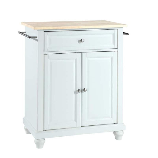 Cambridge White Portable Kitchen Island with Wood Top