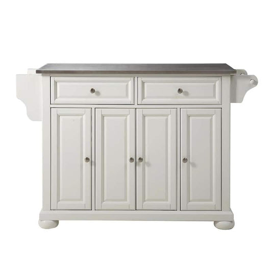 Alexandria White Kitchen Island with Stainless Steel Top