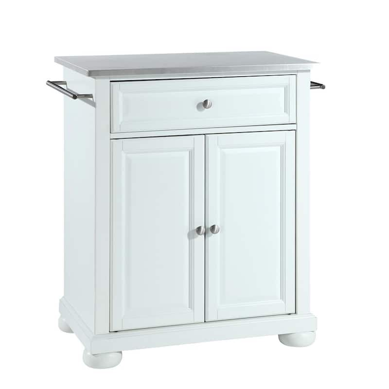 Alexandria White Portable Kitchen Island with Stainless Steel Top