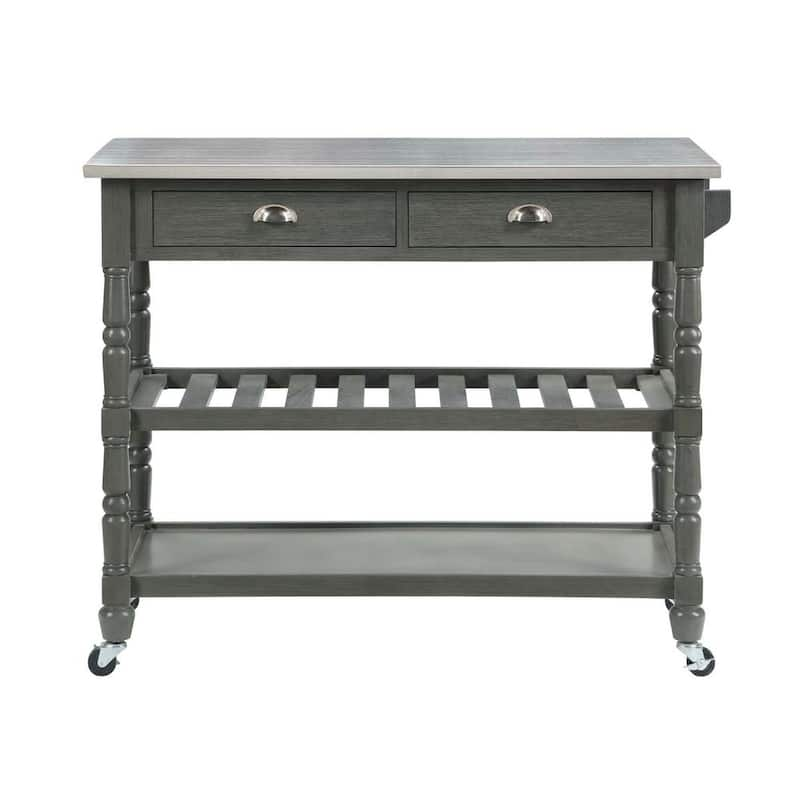 French Country Wirebrush Dark Gray Steel Top Kitchen Cart with Towel Bar