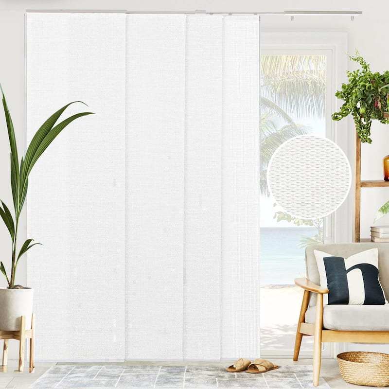 Woven Cut-to-Size White Light Filtering Adjustable Sliding Panel Track Blind w/ 23 in Slats Up to 86 in. W X 96 in. L